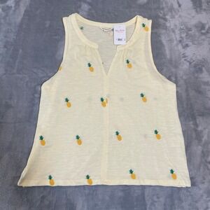 Lucky Brand Womens Yellow Pineapple Print V Neck‎ Sleeveless Tank Top Size M NWT